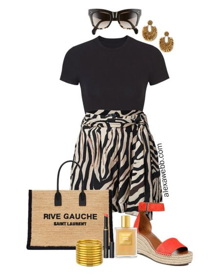 Plus Size Hot Summer Outfit - A plus size summer outfit idea with zebra shorts, a black tee, and orange wedge sandals. So hot! Alexa Webb

#LTKPlusSize #LTKStyleTip #LTKSeasonal