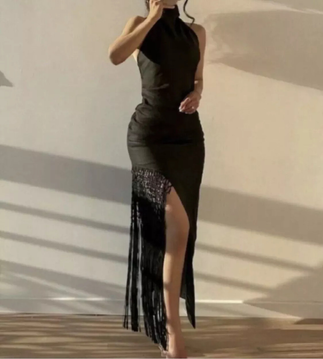 BNWT ZARA Black Fringed Linen Skirt Size M | eBay UK