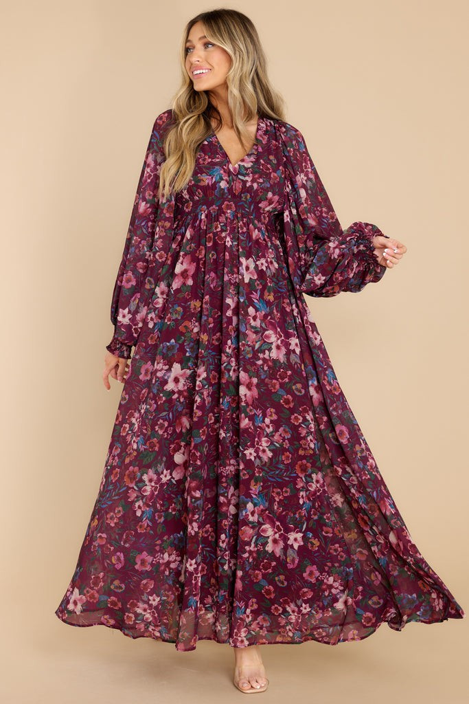 Deep Soul Burgundy Floral Print Maxi Dress | Red Dress 