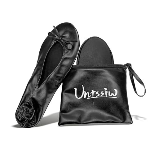 Untssiw Women's Foldable Portable Ballet Flat Roll Up Slipper Shoes with Travel Pouch - Fold Up Ballet Flats for Women (Black M) | Amazon (US)
