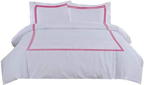 MISR LINEN 400 Thread Count Egyptian Cotton Full/Queen Size 3-Piece DuvetCover Set with 3 Line Em... | Amazon (US)