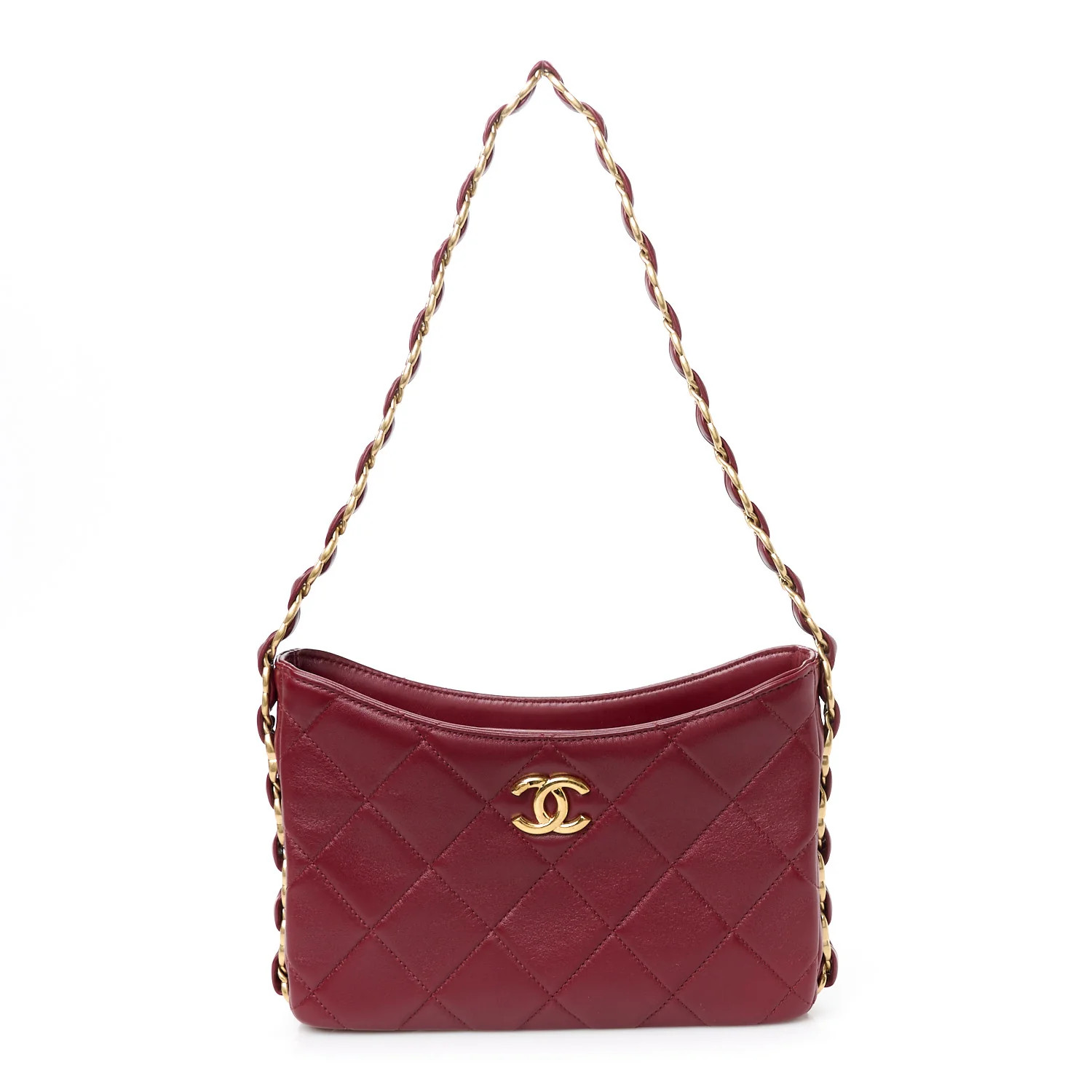 Lambskin Quilted Small CC Links Hobo Burgundy | FASHIONPHILE (US)