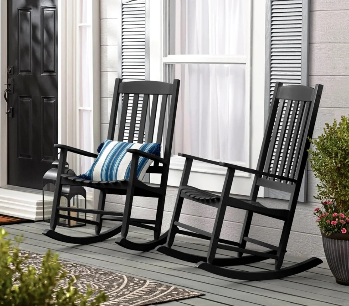 Mainstays Outdoor Wood Porch Rocking Chair, Black Color, Weather Resistant Finish | Walmart (US)