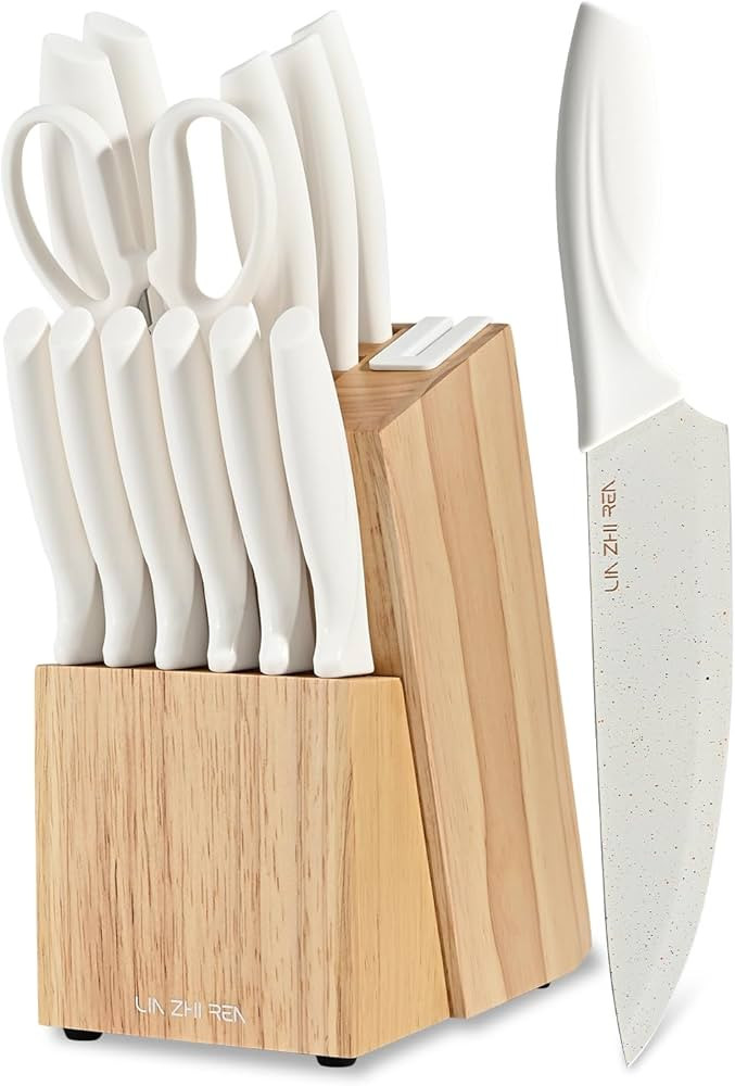 15 Piece Knife Set，Kitchen Knife Block Set，White Stainless Steel Knife Set with Sharpener for... | Amazon (CA)