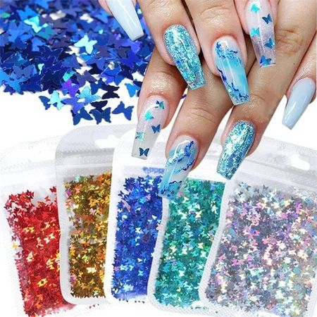 Opolski Butterfly Holographic Flakes Nail Glitter Sequins Decor Manicure Tips Slices | Walmart (US)
