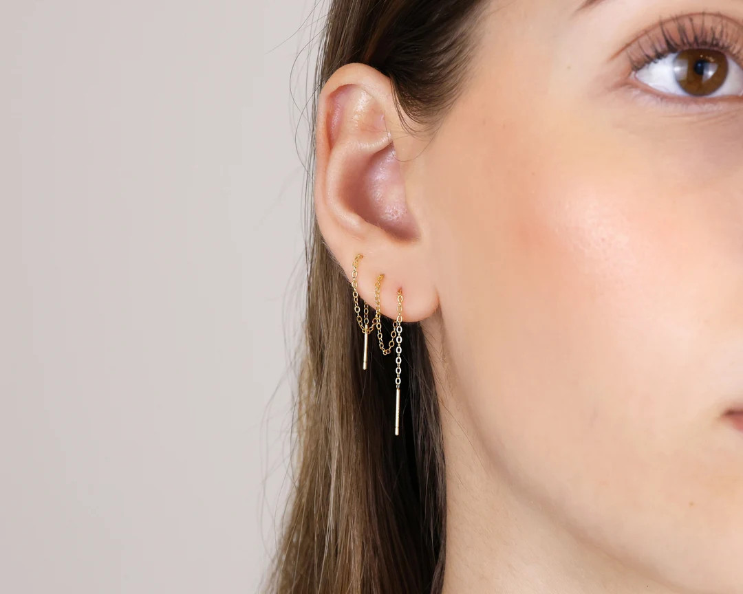 Dainty Threader Earrings • Gold Long Chain Threader Earrings • Silver Threader Earrings • M... | Etsy (US)