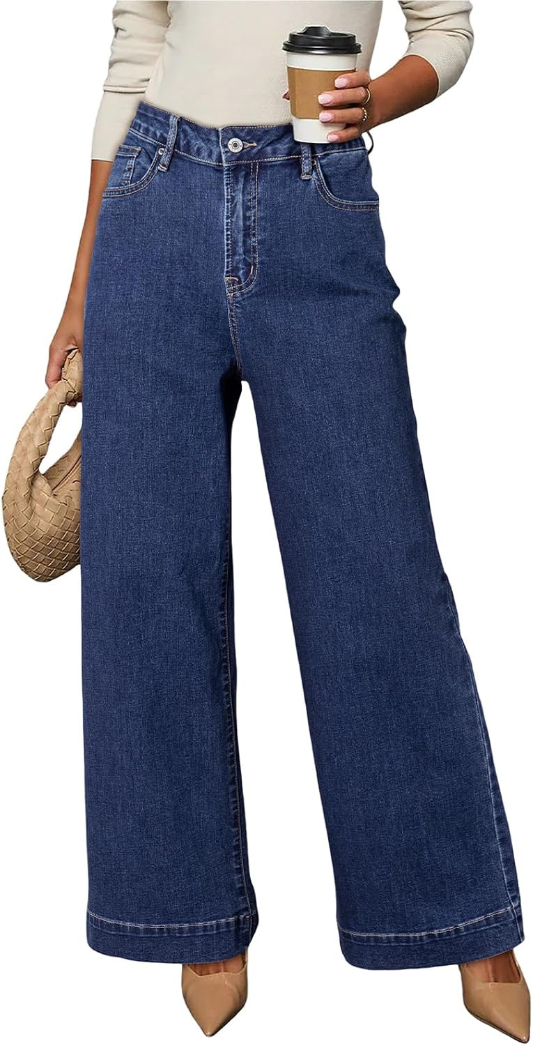 Dokotoo Women's Casual High Waisted Jeans Stretch Wide Leg Loose Denim Pant | Amazon (US)