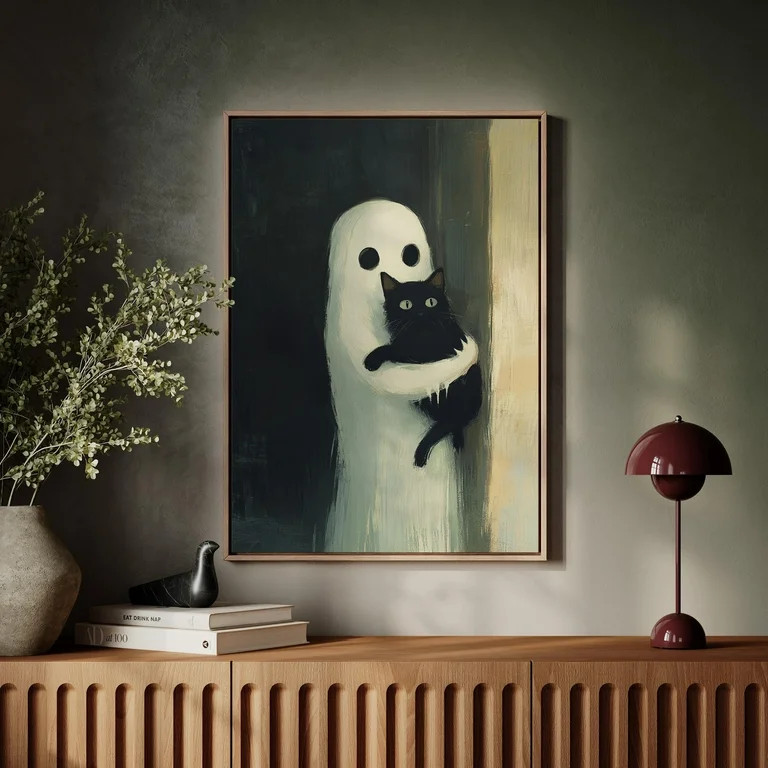 WestConfe Spooky Ghost and Black Cat Canvas Wall Art - Rustic Halloween Decor - Adorable Whimsica... | Walmart (US)