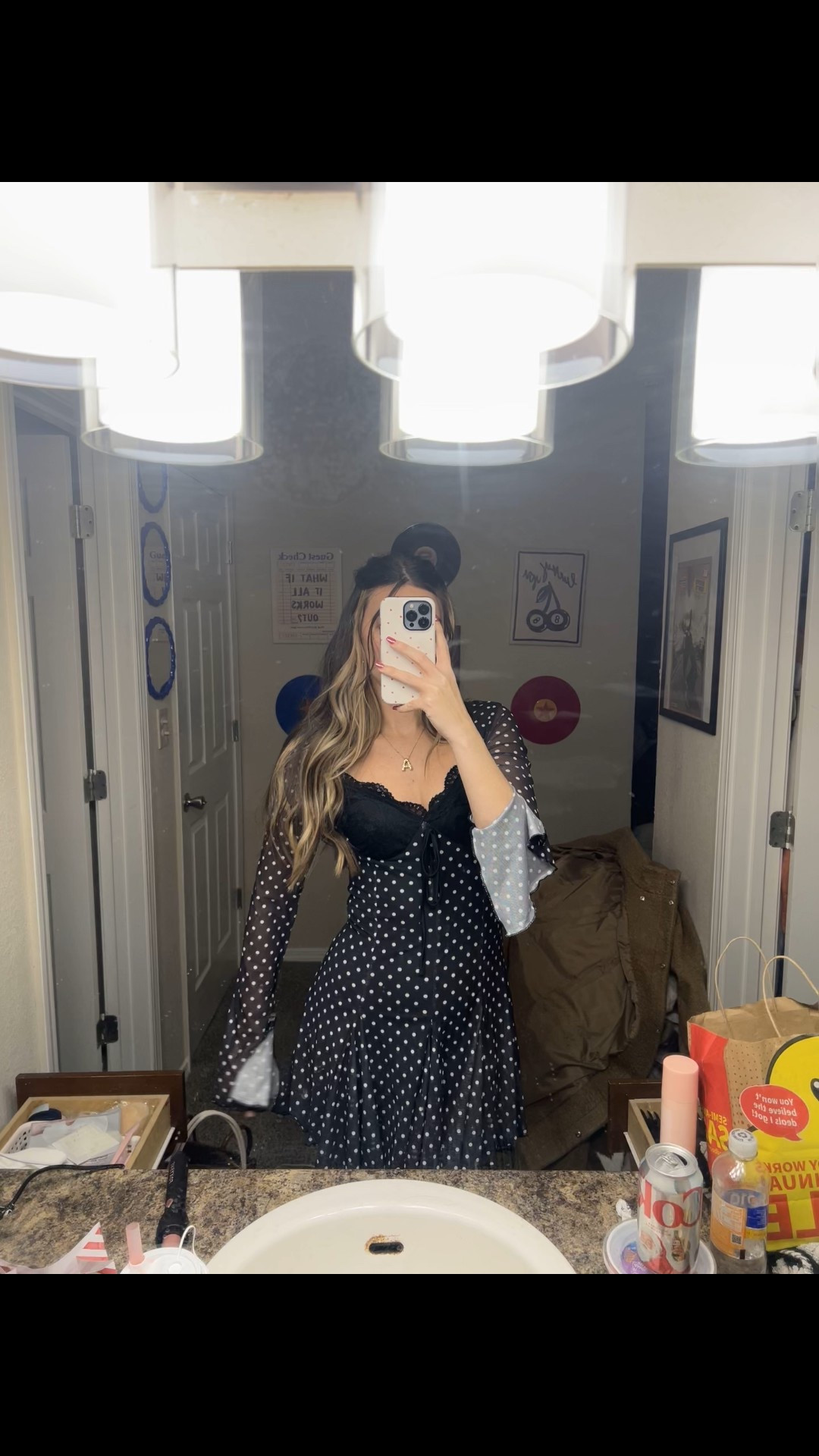 Flirty, feminine, and a little vintage 🖤✨ This black polka dot mini dress is the perfect statement piece for a night out or special occasion. Featuring sheer mesh long sleeves, a lace tie-front bodice, and a flowy fit-and-flare silhouette that’s both flattering and comfortable. Easy to dress up or down—style it with boots or heels for date nights, parties, concerts, or girls’ nights out. Timeless, romantic, and such a standout piece.
Keywords: polka dot dress, black mini dress, mesh sleeve dress, sheer sleeve dress, lace tie front dress, fit and flare dress, flirty dress, feminine outfit, night out outfit, date night dress, party dress, concert outfit, going out dress, vintage inspired dress, romantic style, trendy mini dress, fall night out look, LTK dress, LTK finds, women’s fashion

#LTKdayinmylife #LTKgrwm #LTKootd