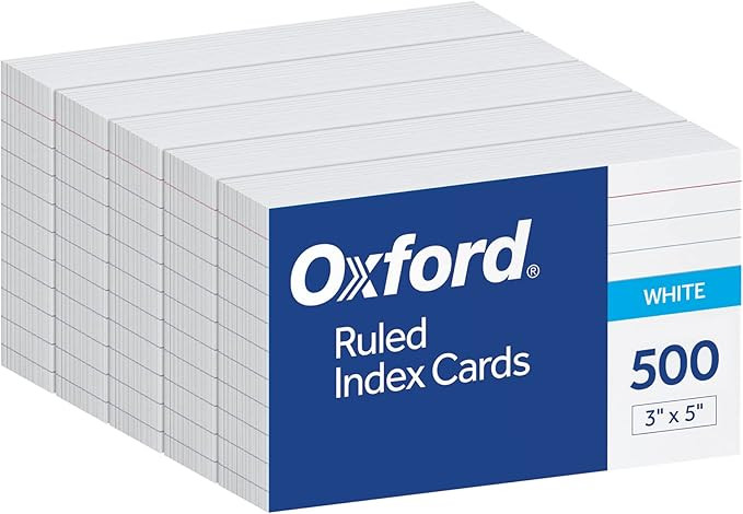 Oxford Index Cards, 3 x 5 Inches, White, Lined on Front, Blank on Back, Flashcards for School and... | Amazon (US)