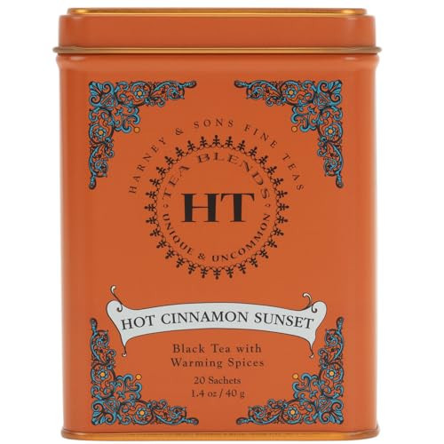 Harney & Sons Caffeinated Hot Cinnamon Sunset Black Tea with Orange and Cloves Tin 20 Sachets (Pack of 1) | Amazon (US)