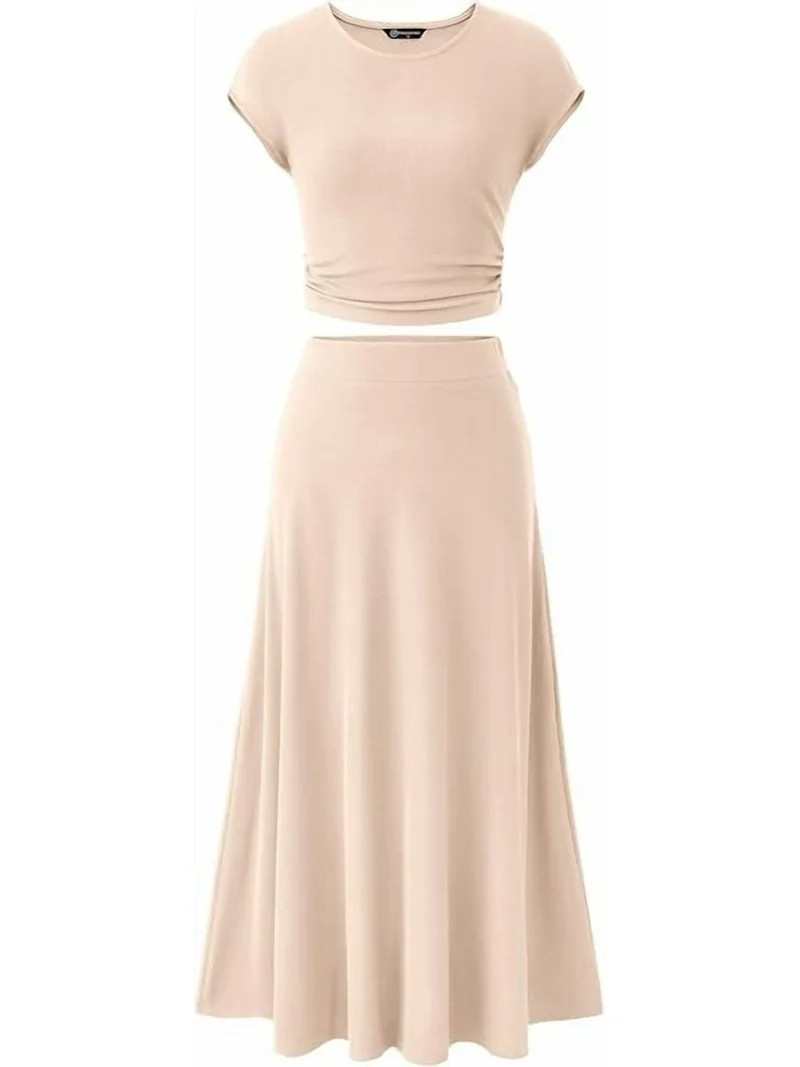 PRETTYGARDEN Women's 2 Piece Summer Outfits Dressy Casual Knit Short Sleeve Crop Top High Waist M... | Walmart (US)