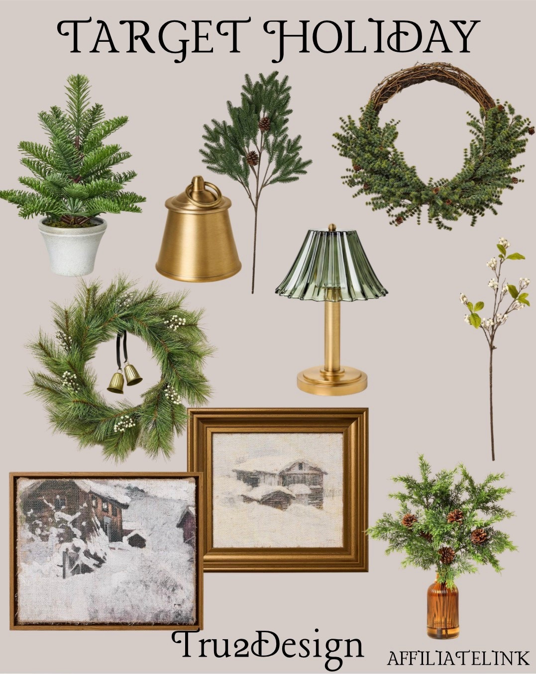 ✨🎄 Target Holiday Finds 🎄✨
Bring the magic of the season home with these timeless Target pieces — elegant greenery, golden accents, and cozy winter artwork that make every corner feel festive and warm. From modern wreaths to vintage-inspired lamps, these finds are perfect for a classic holiday look with a touch of charm.

🛍️ Tap to shop these beautiful holiday accents and start decorating early!

#TargetHoliday #HolidayDecor #TargetFinds #HomeForTheHolidays #LTKHome #TargetStyle #ChristmasDecor #LTKHoliday #HolidayAesthetic #Tru2Design #AffiliateLink #WinterDecor #CozyHome

#LTKSeasonal #LTKHome #LTKOver40