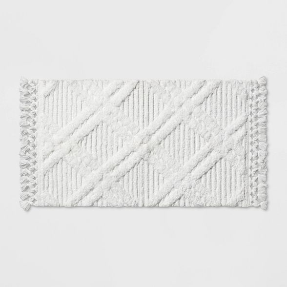 Diamond Embossed Tasseled Woven Bath Rug White - Threshold™ | Target