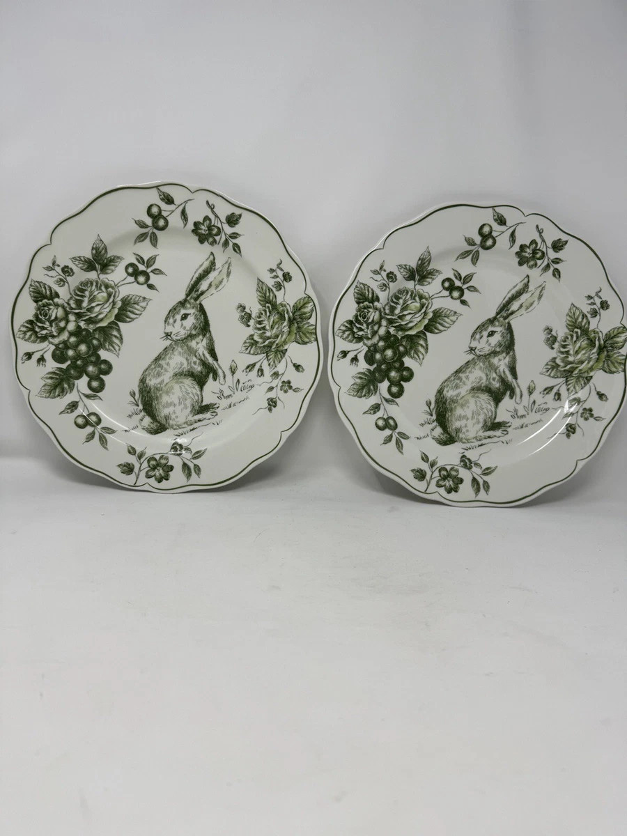 lot of 2 Maxcera GREEN Toile Easter Bunny Rabbit Scalloped DINNER Plates New 11”  | eBay | eBay US
