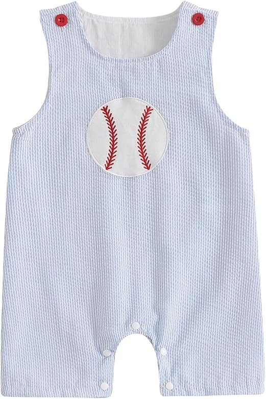 Chloefairy Newborn Baby Boy Girl Baseball Outfit Sleeveless Overalls Romper Smocked Baseball Bubb... | Amazon (US)