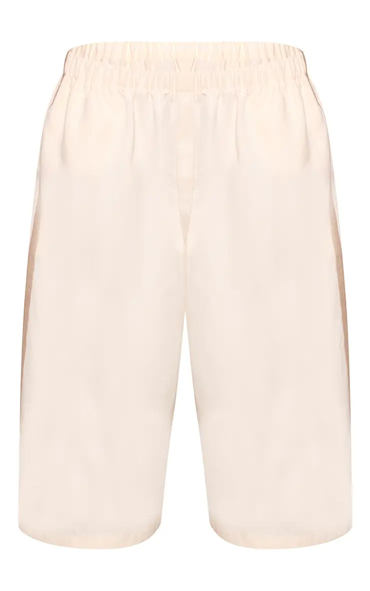 Beige Satin Stripe Peach Skin Jorts | PrettyLittleThing US