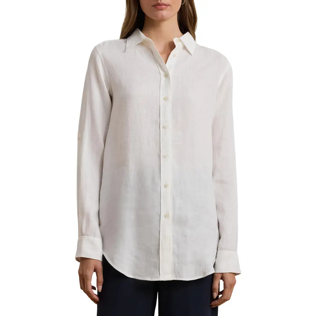 Lauren Ralph Lauren Relaxed Fit Linen Button-Up Shirt in White at Nordstrom, Size Small | Nordstrom