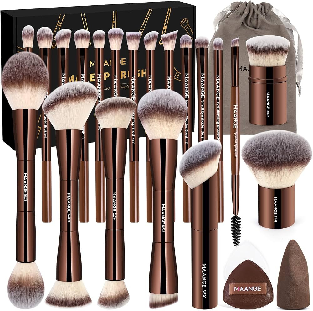 MAANGE Makeup Brush Set 24 Pcs Double-ended Makeup Brushes Travel Make-up Brush for Liquid Founda... | Amazon (US)