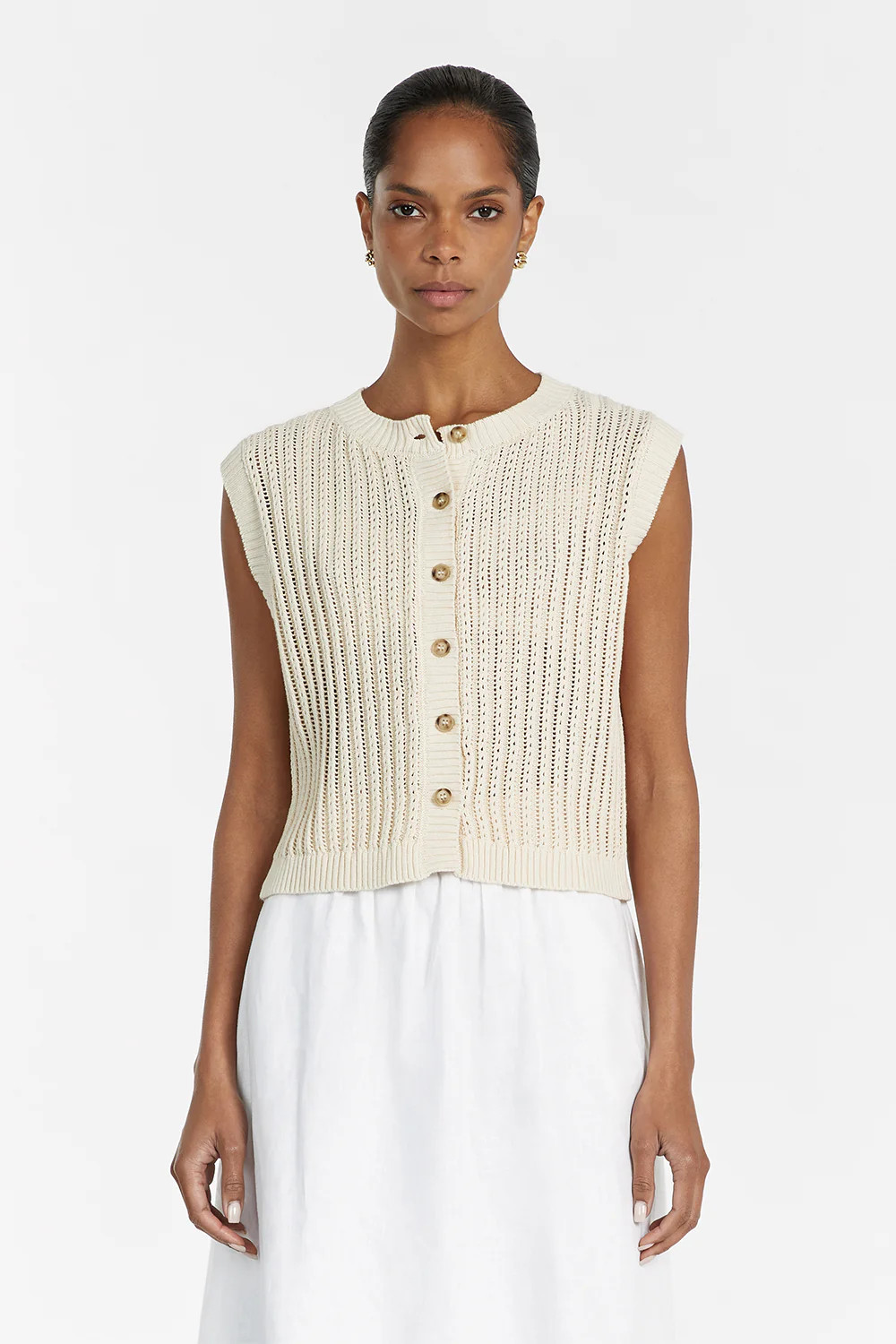 BLOOM CHALK CROCHET CROP VEST | DISSH
