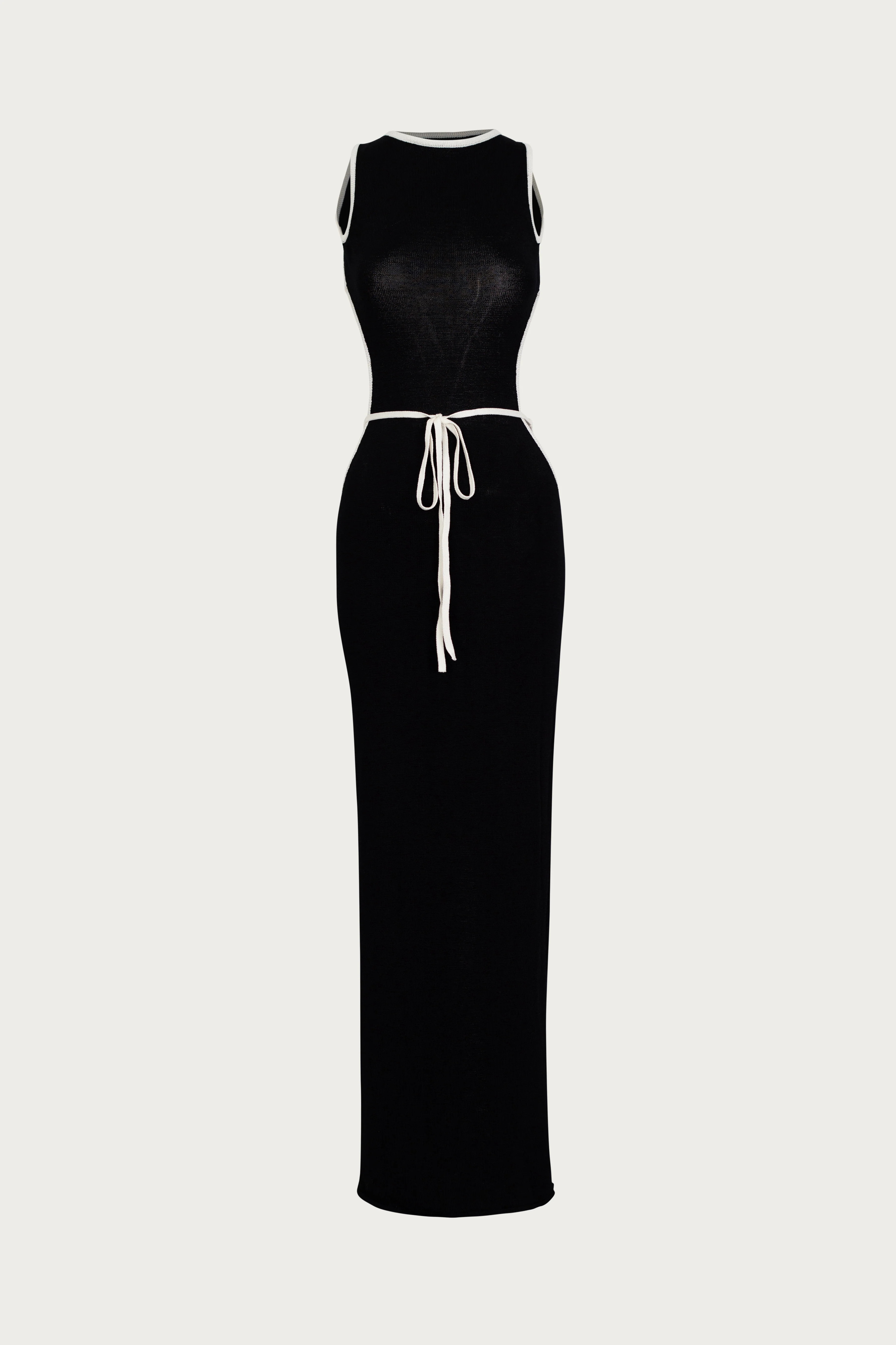 Tie Maxi Dress (Black/Cream) | SAME