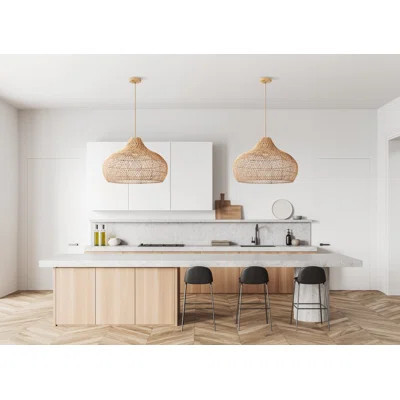 Anterria 1 - Light Natural Dome Pendant – Handwoven Rattan Plug-In or Hardwired Light Fixture for Dining Room or Entryway, Dimmable and Perfect for Hi | Wayfair North America