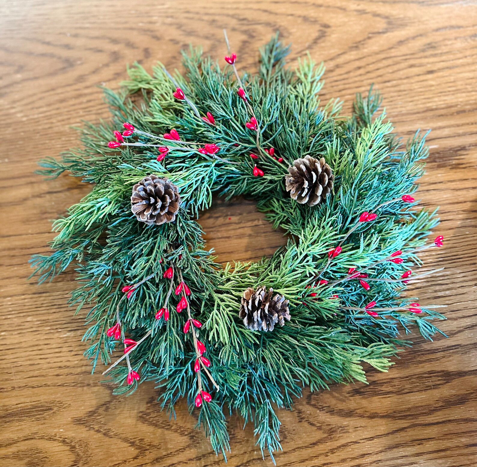 Christmas Mini Wreath, Small Cedar Wreath W/pinecones and Red Berries, Table Centerpiece, Cabinet... | Etsy (US)