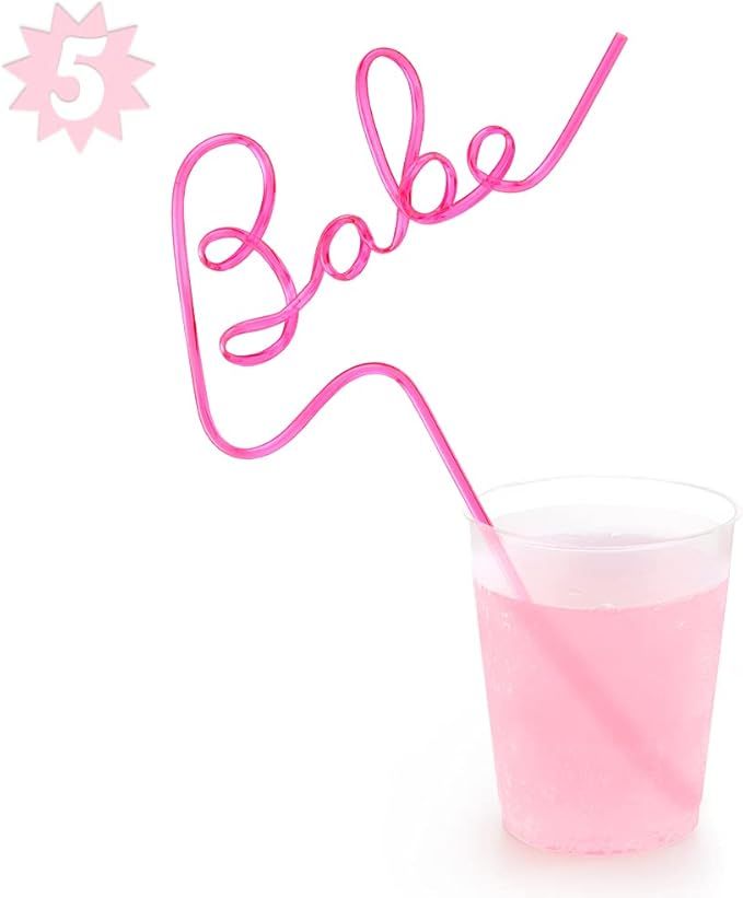 xo, Fetti Bachelorette Party XL Pink Babe Straw Set - 5 pieces | Bridal Shower + Party Decoration... | Amazon (US)