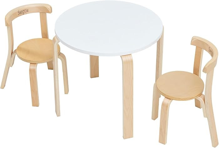 Swegrow Kids Table and 2 Chairs Set, Wooden Table and Chairs for Kids & Toddler，Kid Wooden Furn... | Amazon (US)