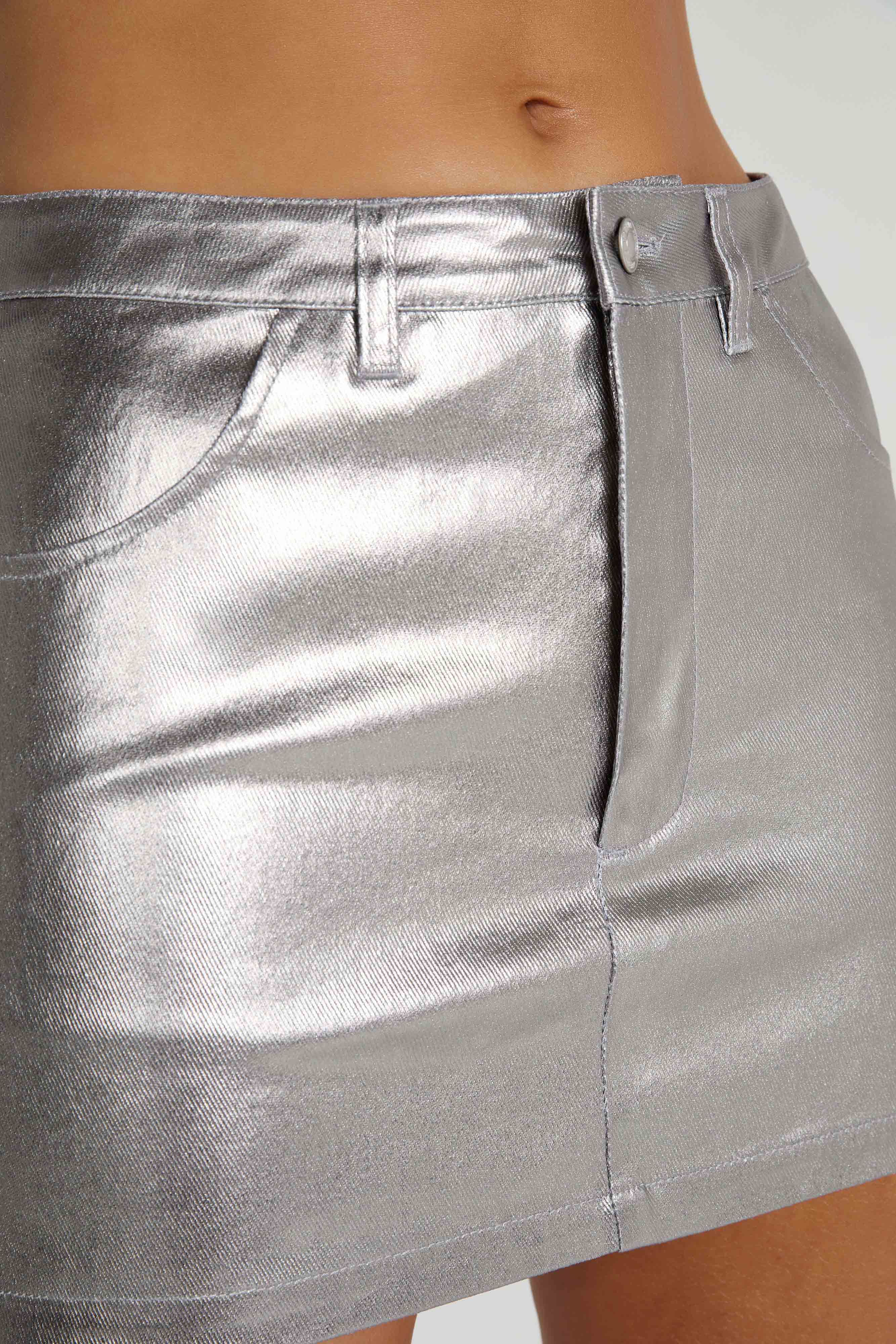 Carlie Metallic Mini Skirt - Silver | MESHKI US