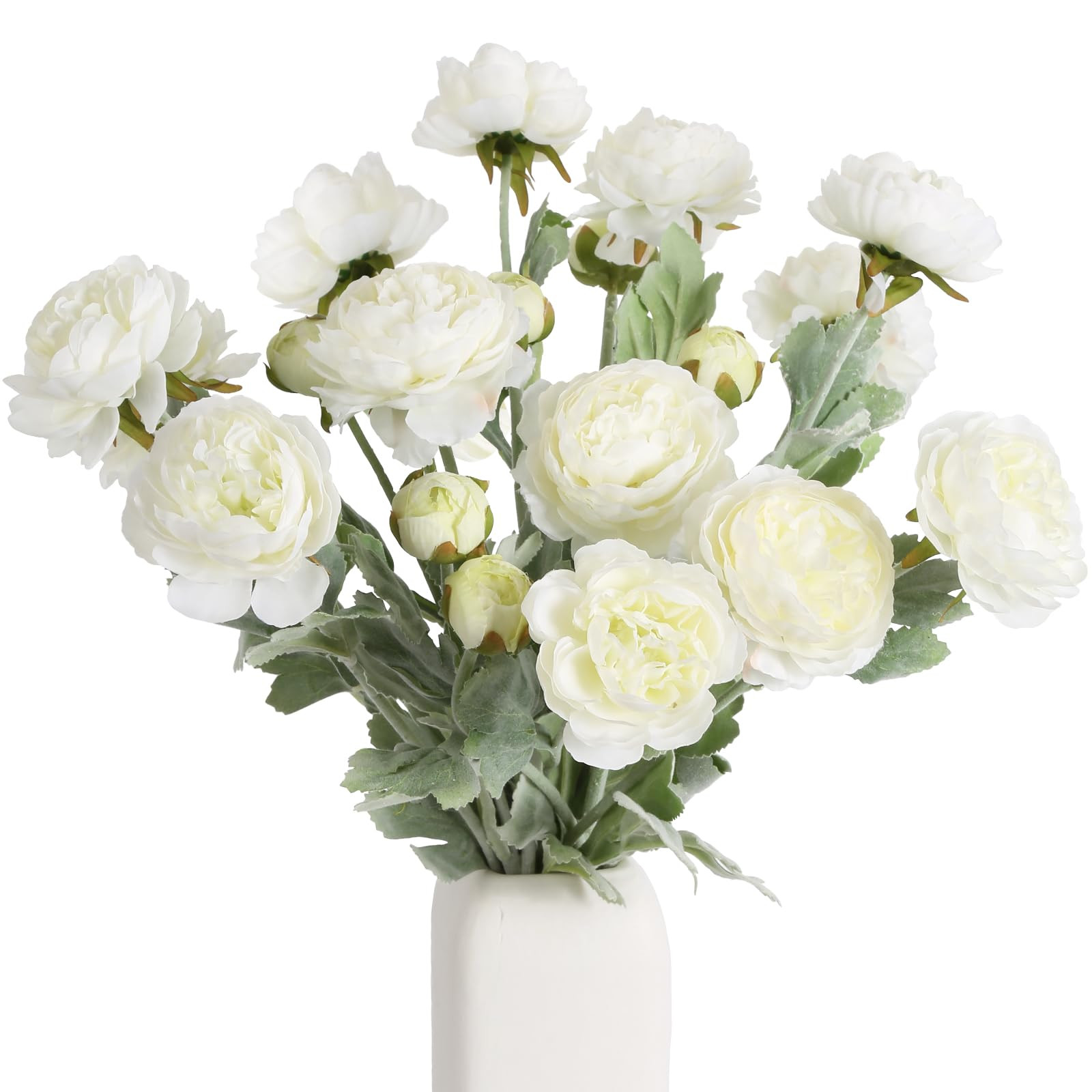 IPOPU White Peonies 6pcs Artificial Ranunculus Flowers18Heads Faux Peonies 20.47" White Fake Flow... | Amazon (US)