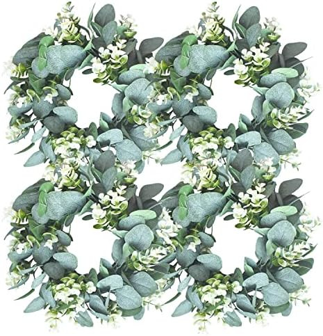 LSKYTOP 4 Pack Green Eucalyptus Wreath Round Wreath Artificial Wreath Farmhouse Wreath for Door W... | Amazon (US)