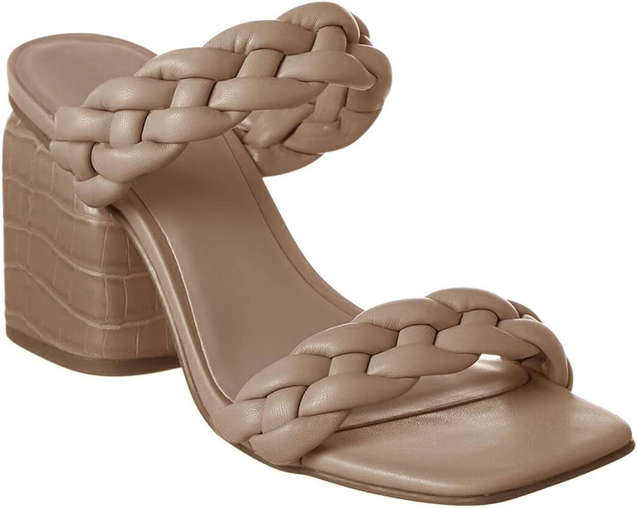 Womens Braided Sandals Block Chunky Heel Dressy Summer Square Open Toe Slip-on Slide Shoes | Amazon (US)