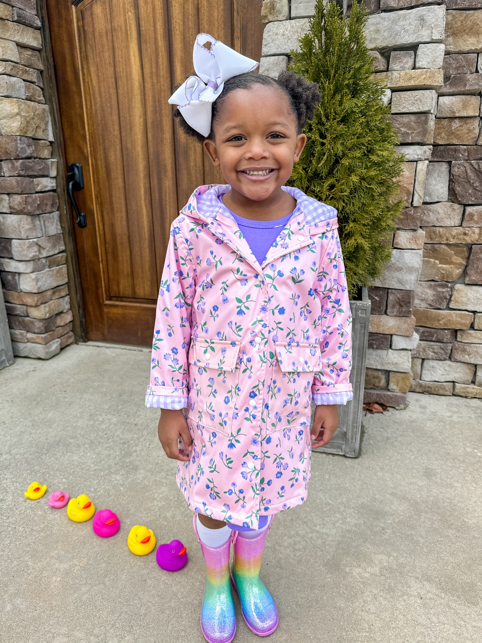 How stinking cute is this raincoat? We are ready to get our ducks in a row for the week in style!! 💜🌸 Runs true to size. Wearing size 5. 
Toddler girl • kids clothes • winter outfit 

#LTKStyleTip #LTKFindsUnder100 #LTKKids