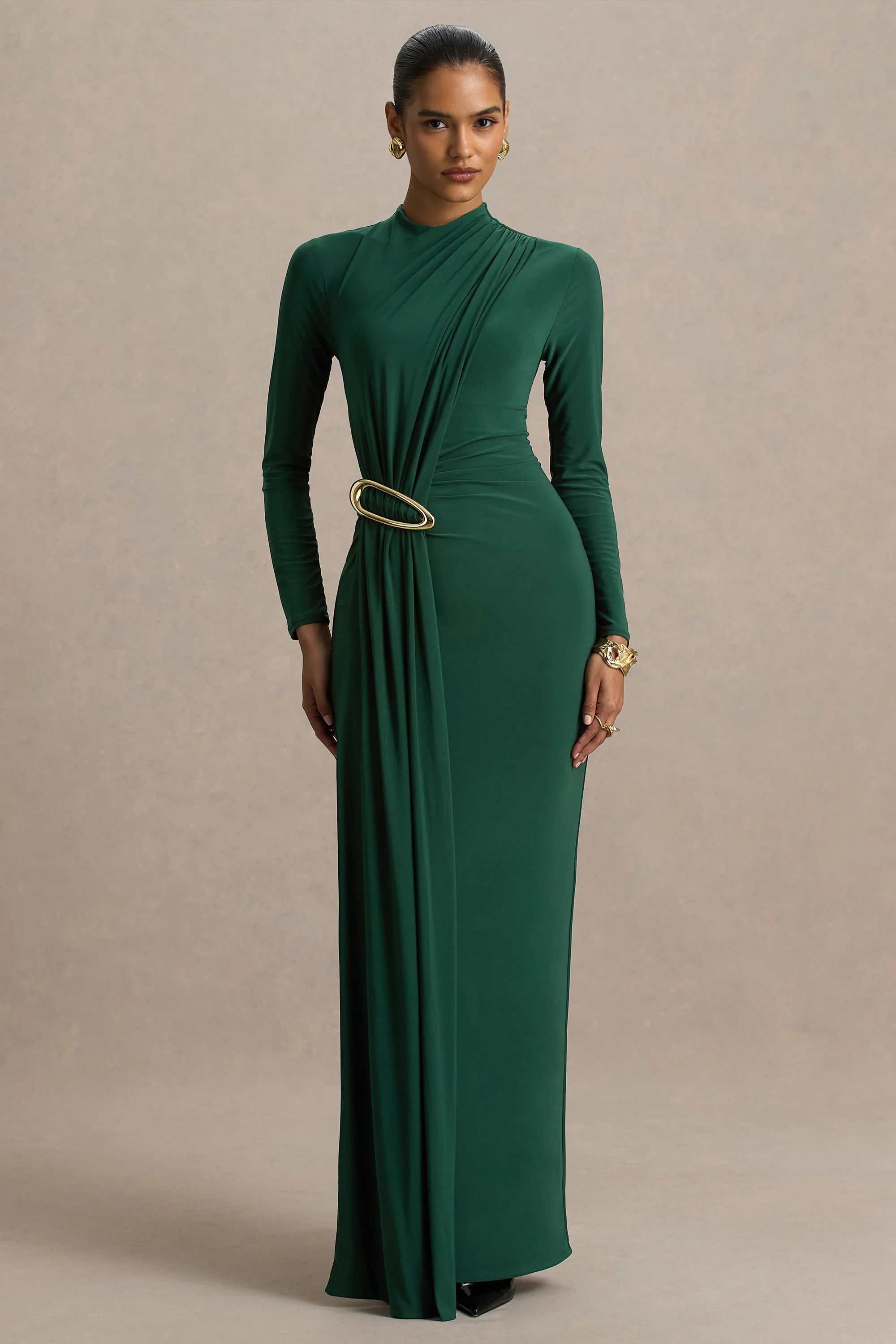 Zadie  Teal High-Neck Maxi Dress With Gathered-Detail | Club L London