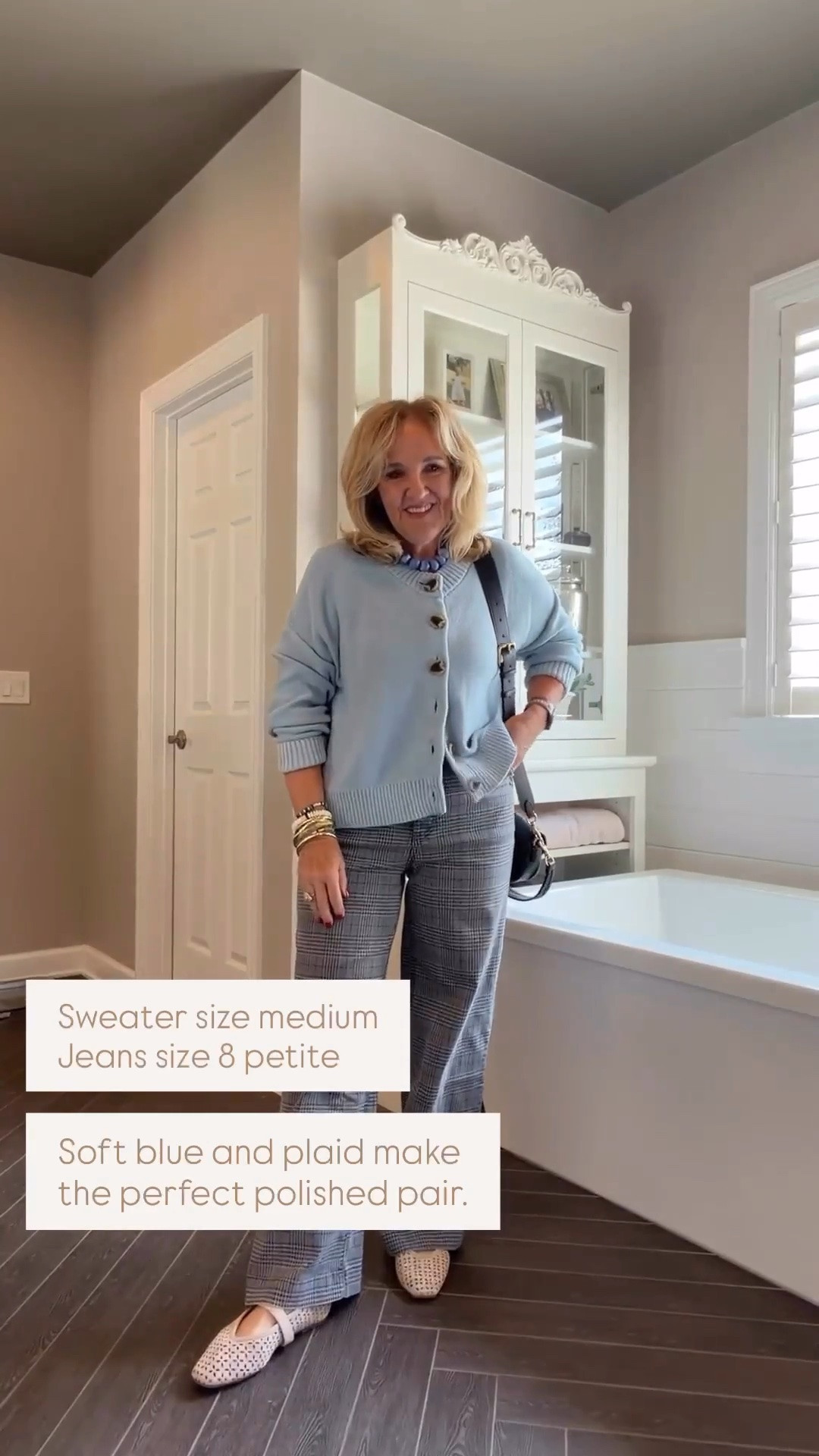 This soft blue cardigan is an easy way to add color to your everyday wardrobe. Paired with plaid petite jeans and woven flats, it's a polished, comfortable outfit you'll reach for all season. Wearing a medium in the sweater and a size 8 petite in the jeans.

💡 LTK MADE EASY
❤️ Heart = Support my posts!
🔖 Save = Get sale & restock alerts
📋 Lists = Keep favorites organized
📲 Share = Send lists and products to a friend. Hello, Christmas List!
💬 Comment = Ask me anything about what I'm wearing. 🙂

#LTKOver40 #LTKSeasonal #LTKootd