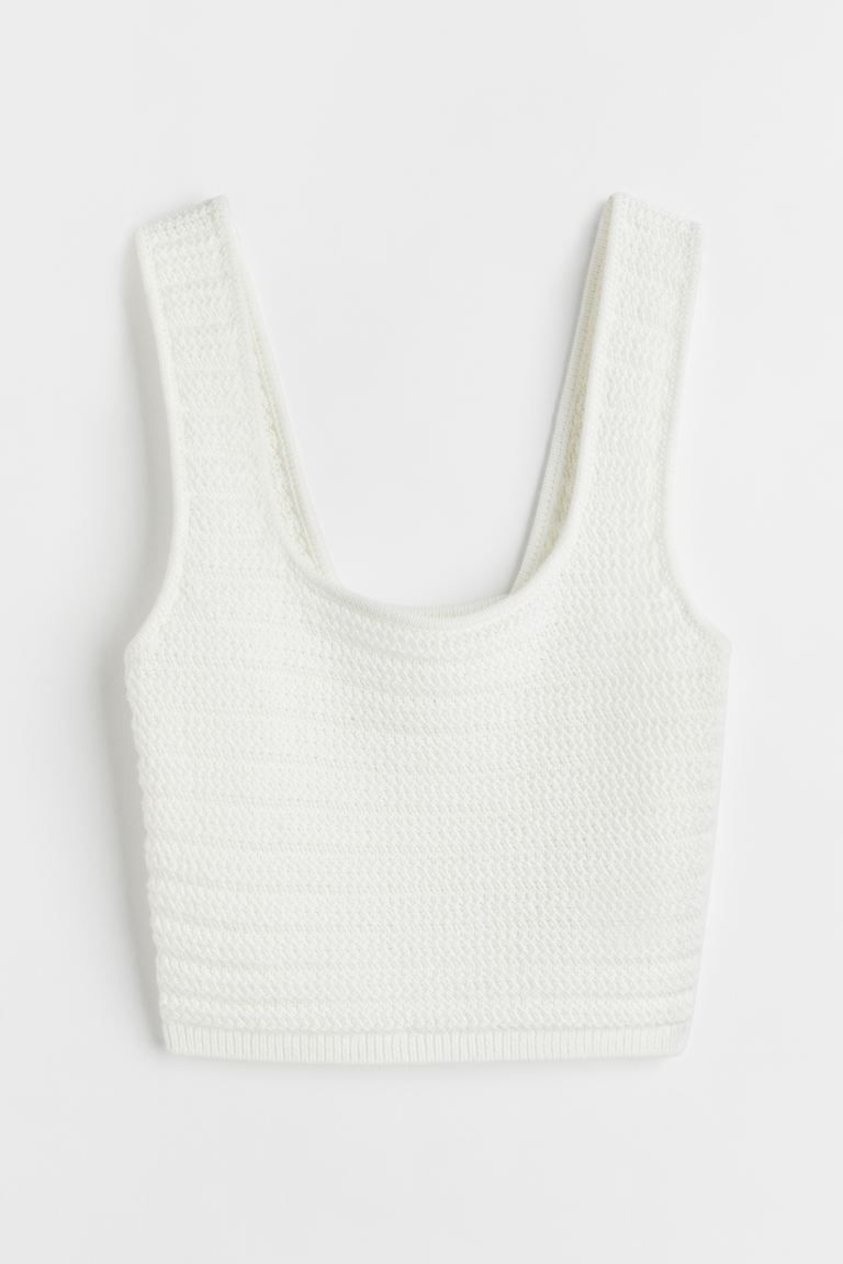 Knitted cropped top with a crocheted look. Square neckline, wide shoulder straps and a narrow, ri... | H&M (US + CA)