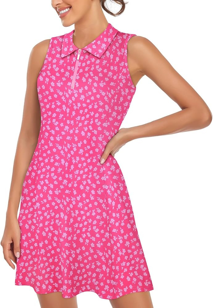Cucuchy Style Womens Polo Tennis Golf Dresses with Shorts Sleeveless Zip Up Athletic Dress | Amazon (US)