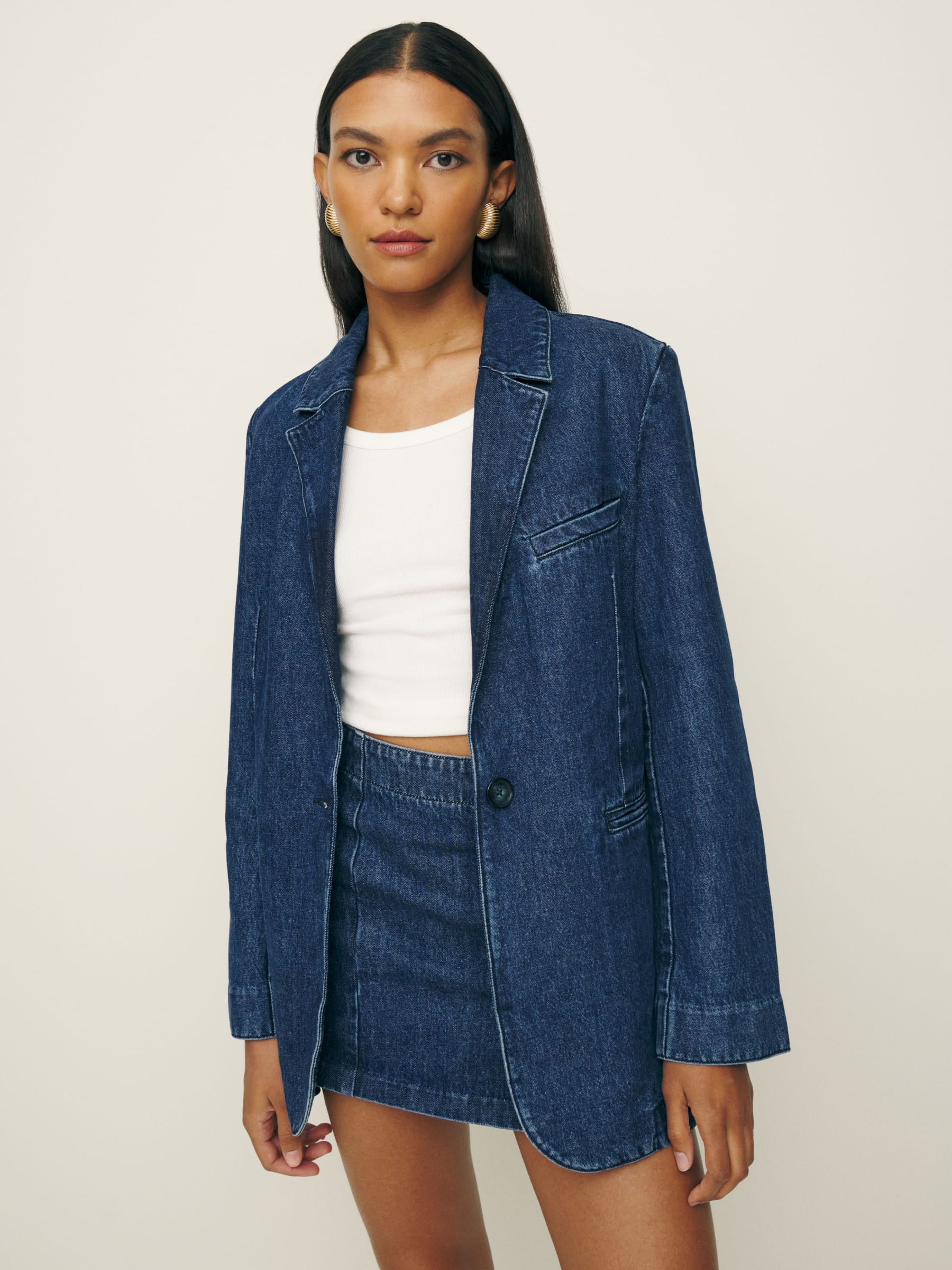 Elsa Relaxed Denim Blazer | Reformation (Global)