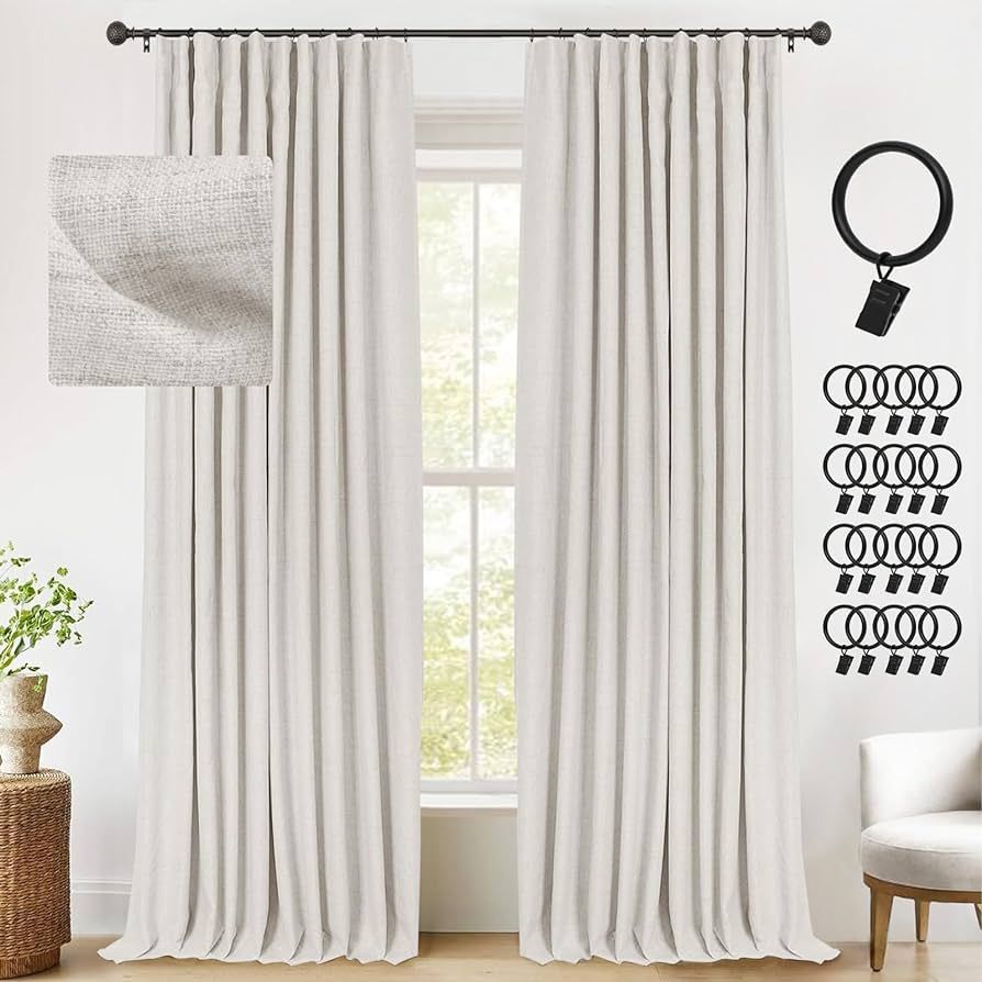 INOVADAY 100% Blackout Curtains for Bedroom 84 Inches Long, Clip Rings/Rod Pocket Linen Black Out... | Amazon (US)