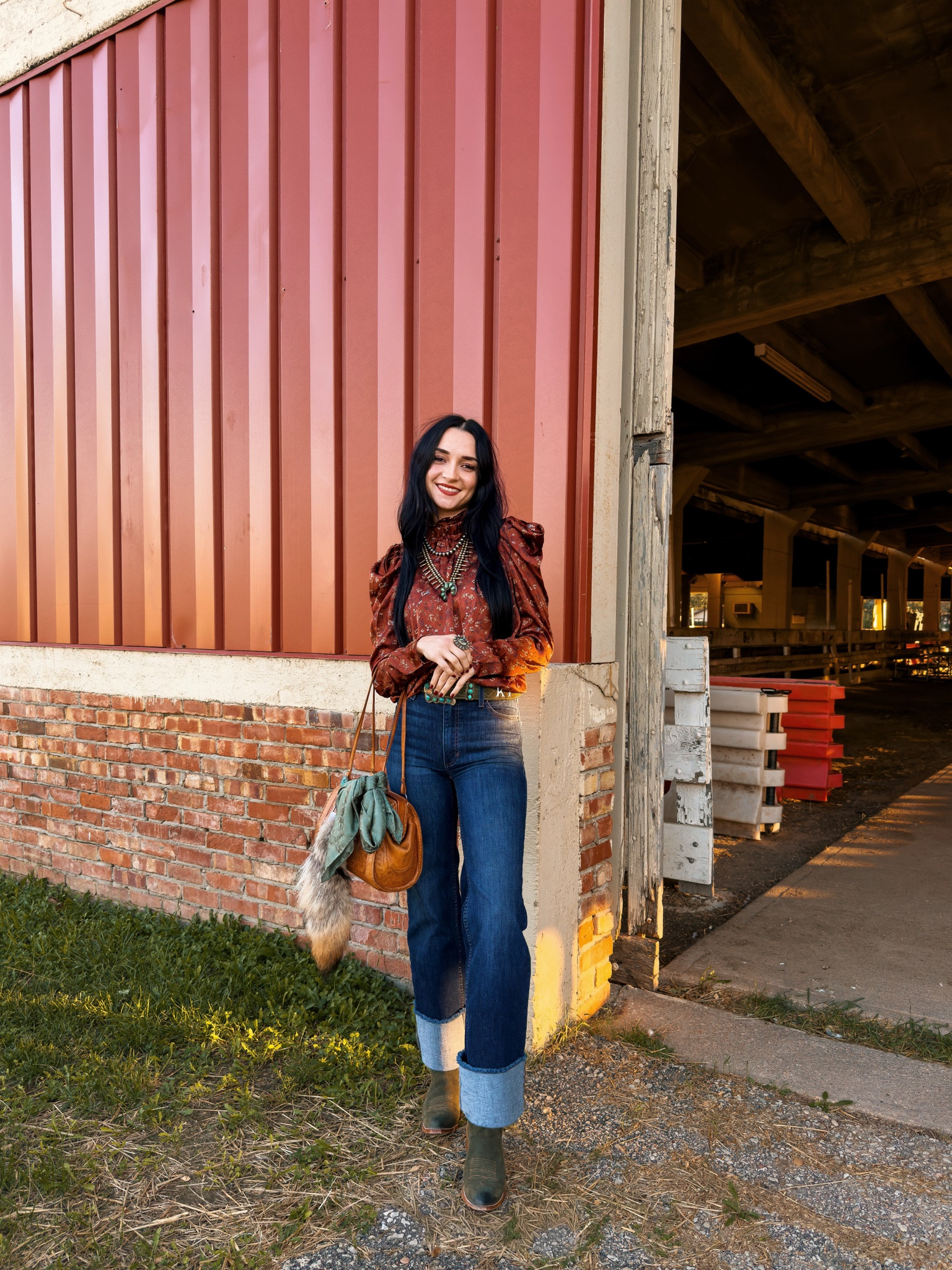 Top: Big Brat Boutique 
Jeans: Kimes from Savannah 7s 
Shoes: Justin
Belt : custom, Remuda Leather 
Purse: vintage leather purse 

#LTKTall #LTKHoliday #LTKSeasonal