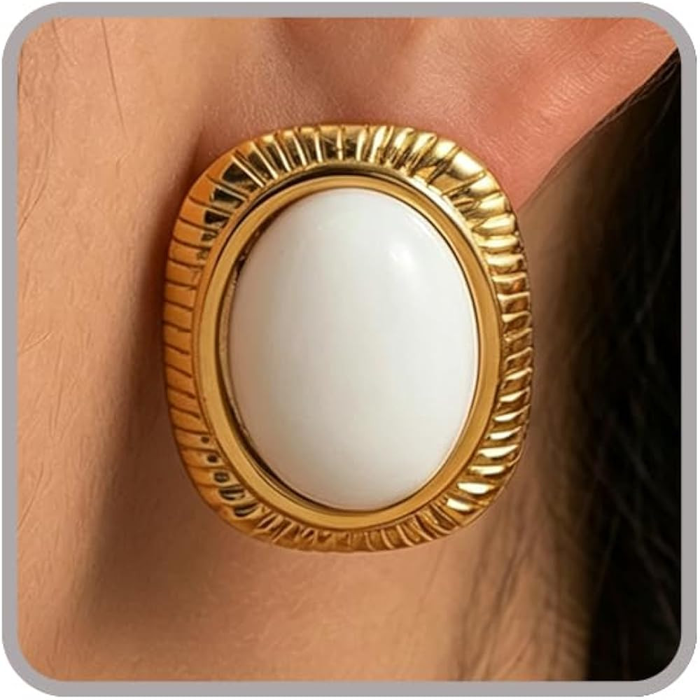 Colorful Oval Resin Stone Earrings Big Chunky Gold Statement Earrings for Women Large Irregular P... | Amazon (US)