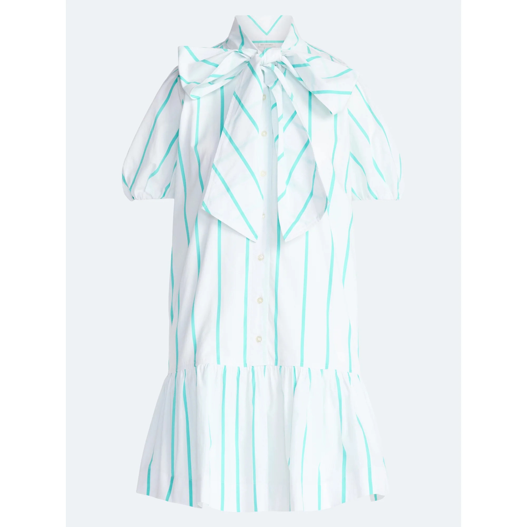 Free Assembly Women's Tie Neck Striped Cotton Mini Dress, Sizes XS-4X | Walmart (US)