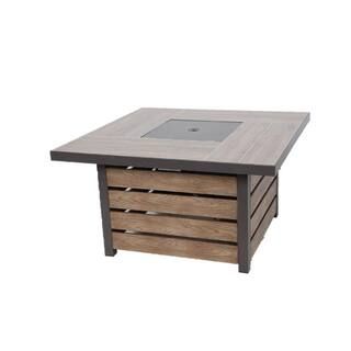 Hampton Bay Summerfield 44 in. x 24.5 in. Square Steel Propane Fire Pit with Wood-Look Tile Top-2... | The Home Depot