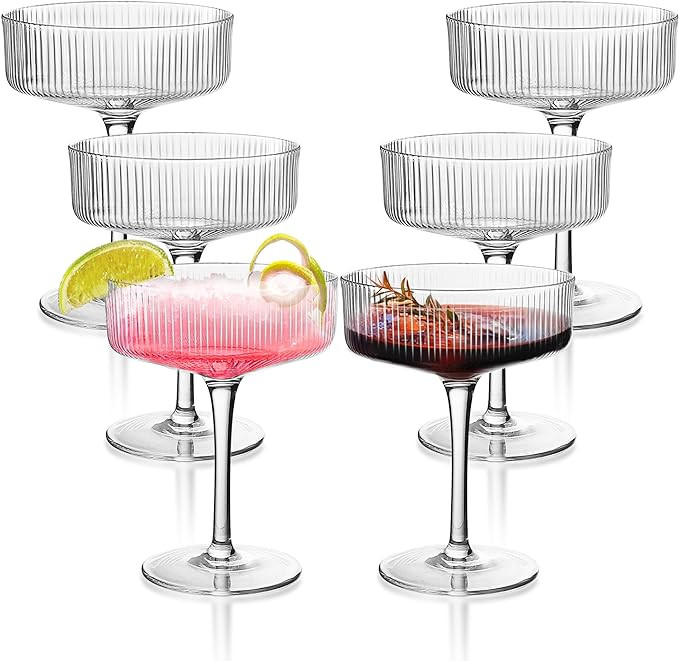 Montex 6 Pcs Ribbed Coupe Glasses, 10 oz Martini Glasses, Classic Vintage Cocktail Galssware, Pef... | Amazon (US)