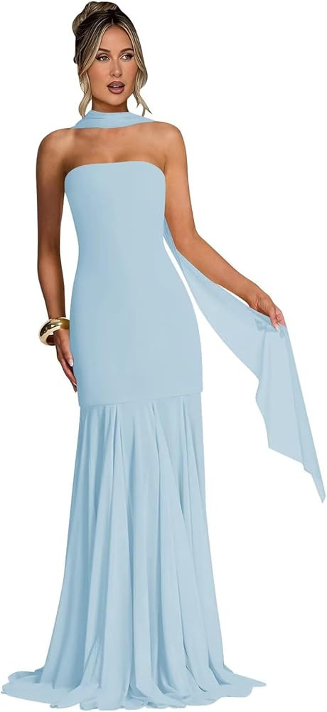 Strapless Bridesmaid Dresses 2026 Ruffles Chiffon Wedding Guest Gowns Mermaid Prom Party Dress | Amazon (US)