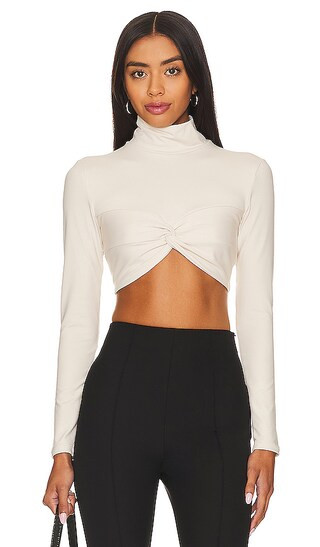 Twist Mock Neck Crop Top in Blanched Almond | Revolve Clothing (Global)