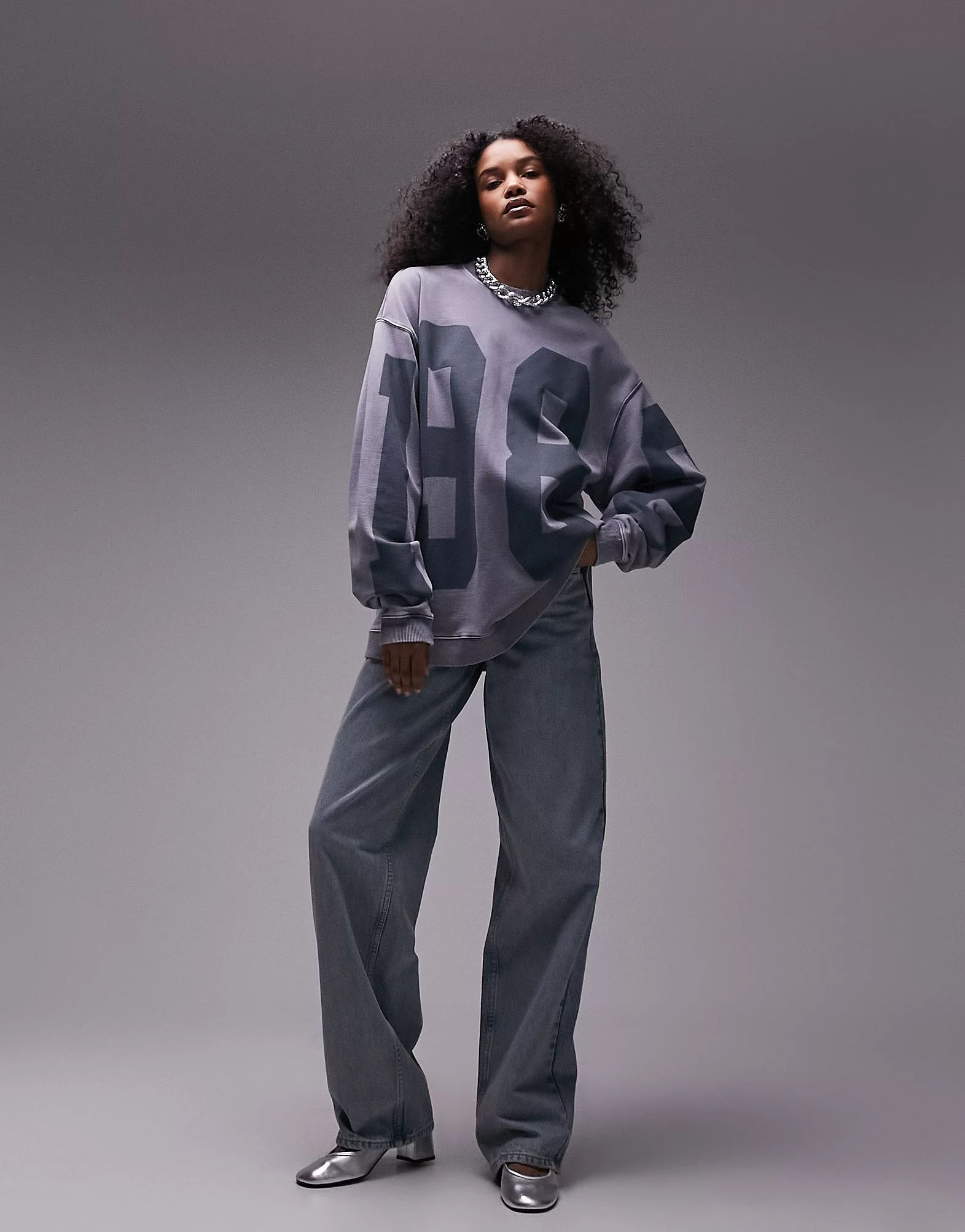Topshop graphic 98 washed oversized sweat in blue | ASOS | ASOS (Global)