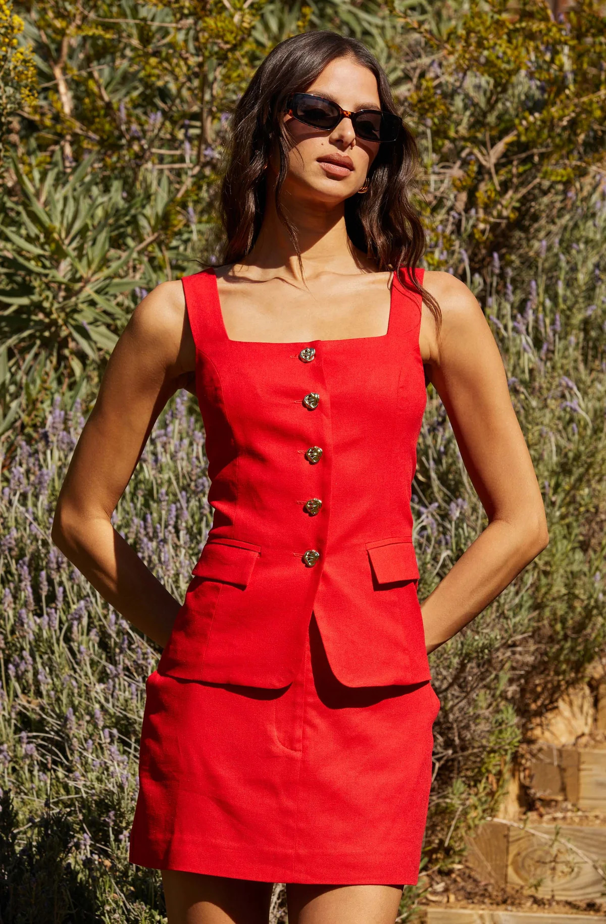 Button Front Square Neck Vest | ASTR The Label (US)