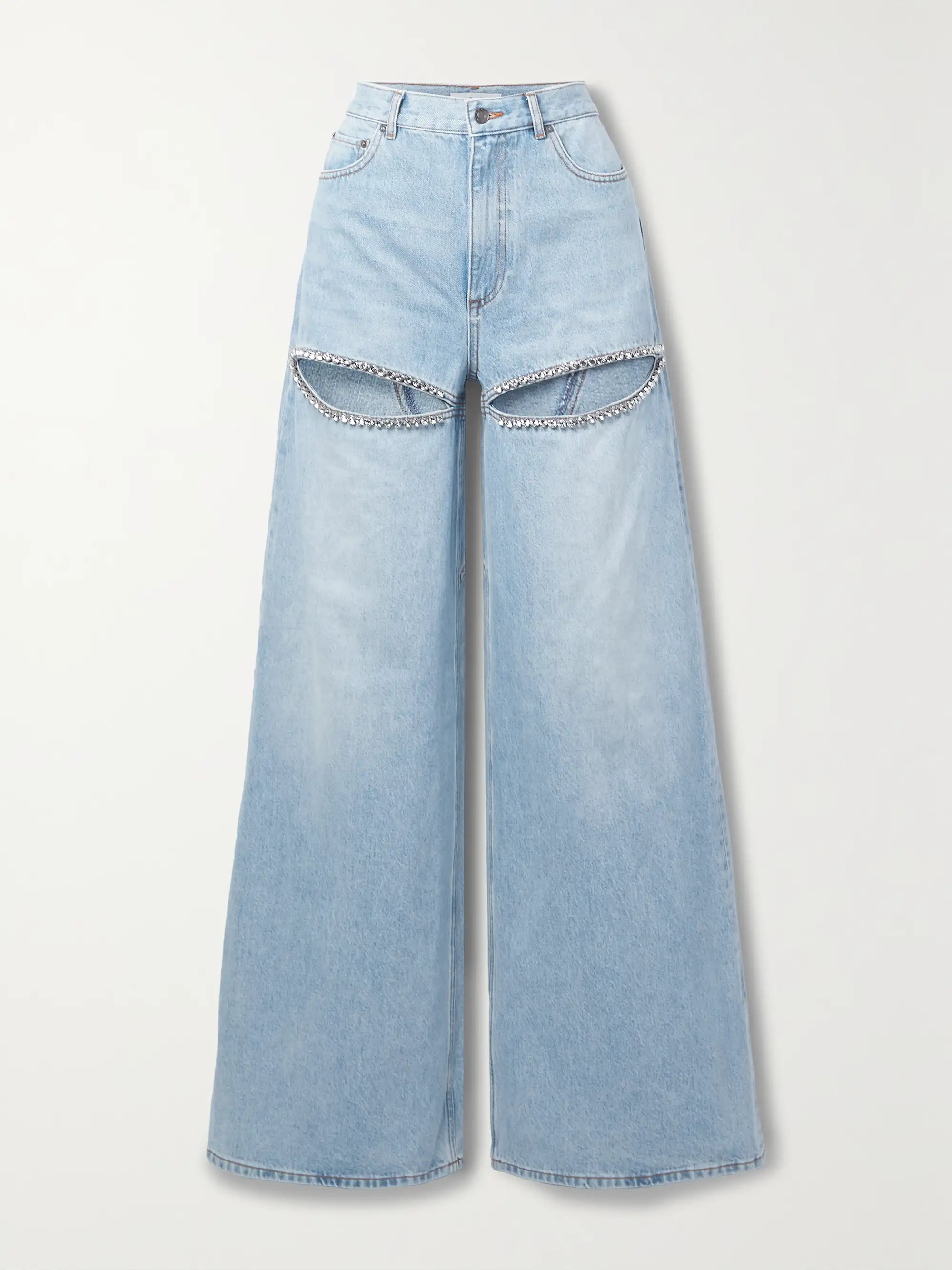 Crystal-embellished cutout high-rise wide-leg jeans | NET-A-PORTER (US)